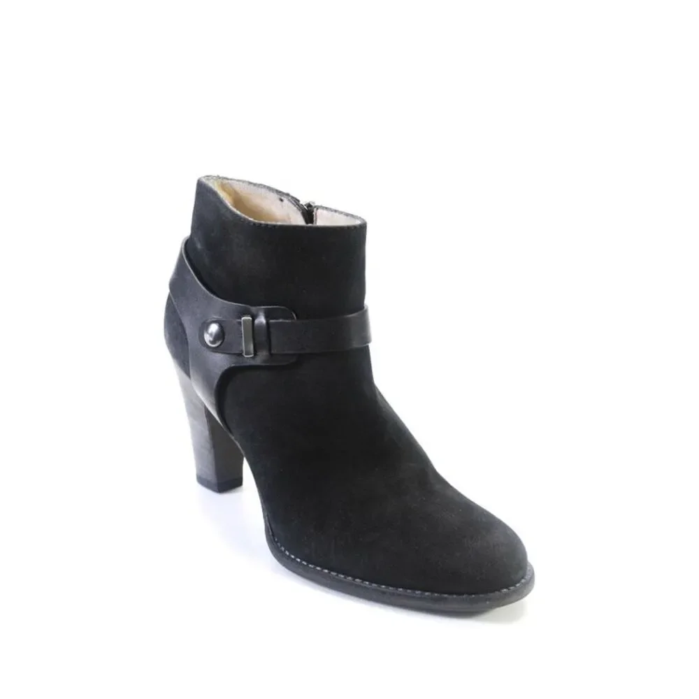 Aquatalia Womens Suede Side Zipped Round Toe Block Heels Boots Black Size 7.5